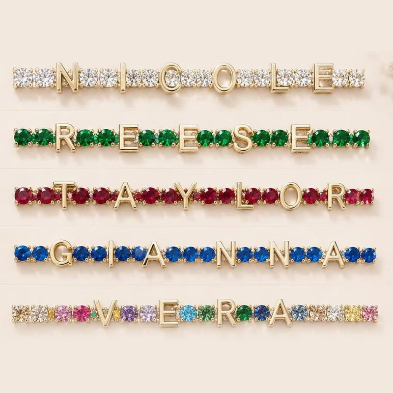 Bracelets prénom avec pierres colorées