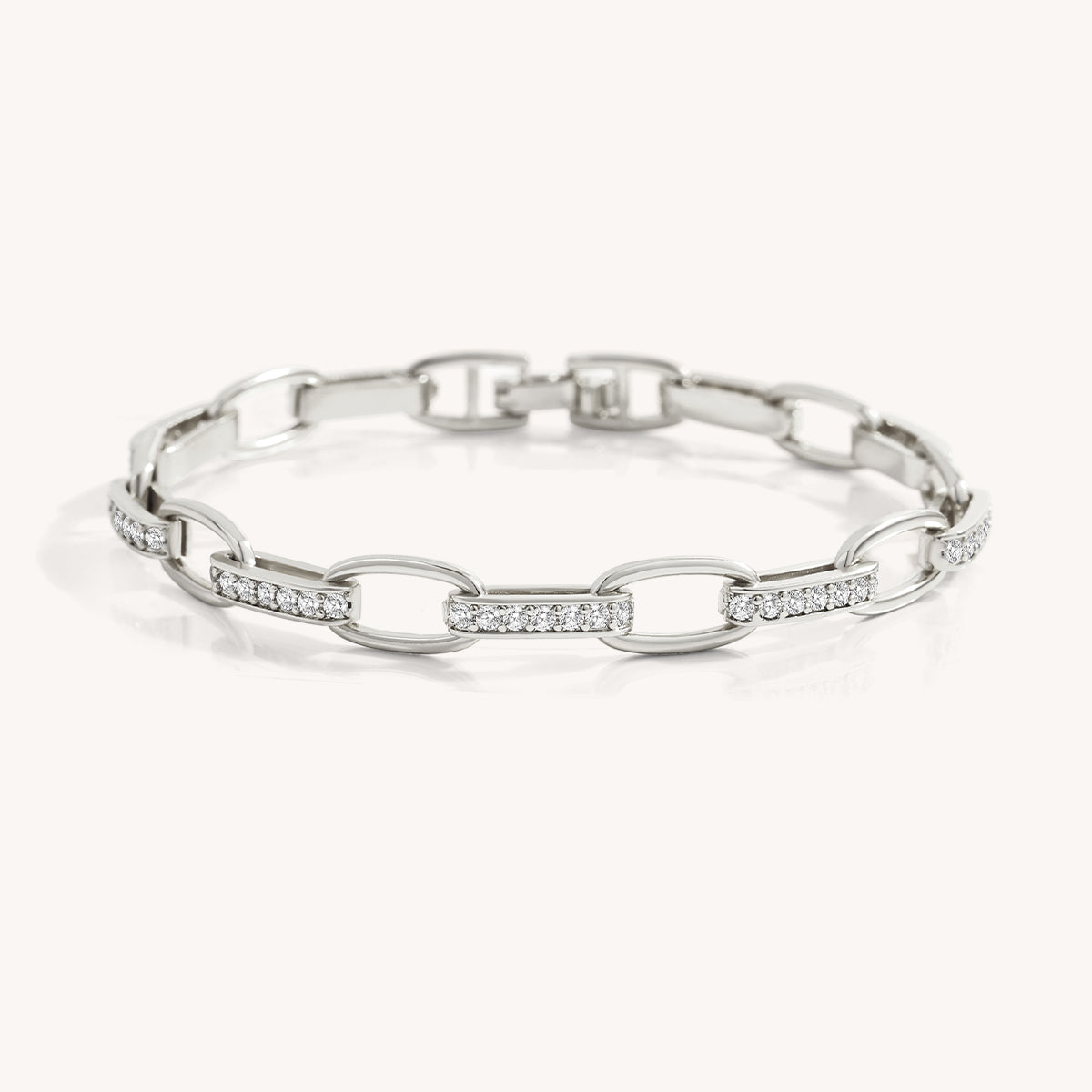 Bracelet Maillons Lumière argenté, maillons pavés de zircons, Sway