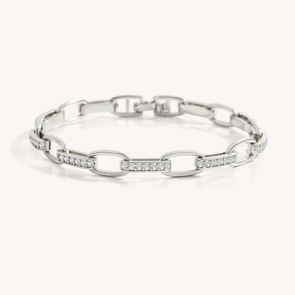 Bracelet Maillons Lumière argenté, maillons pavés de zircons, Sway