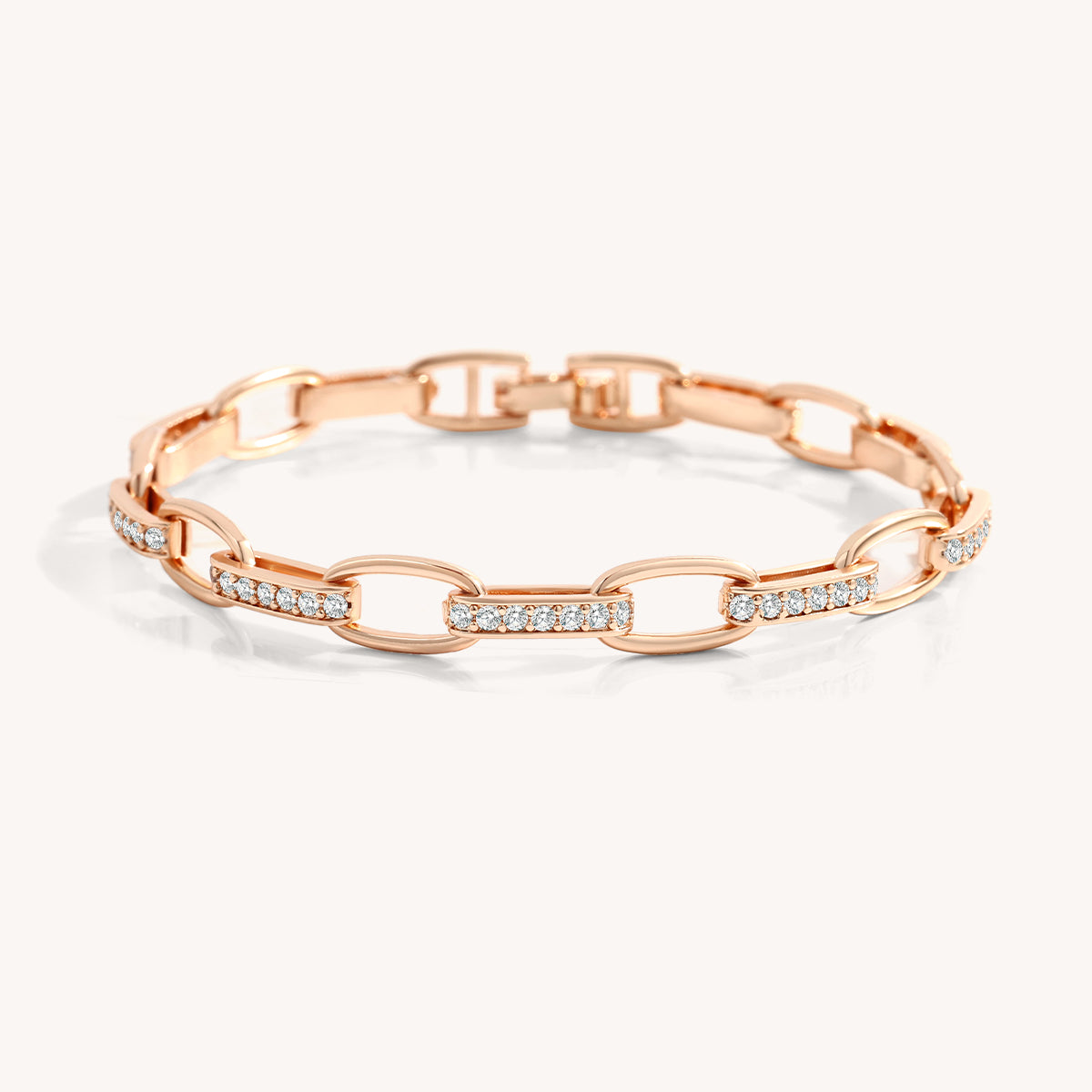 Bracelet Maillons Lumière or rose, maillons pavés de zircons, Sway