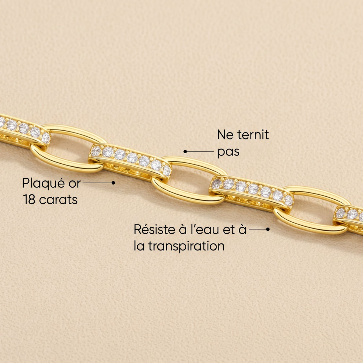 Bracelet Maillons Lumière plaqué or 18 carats, résiste à l'eau et ne ternit pas, Sway