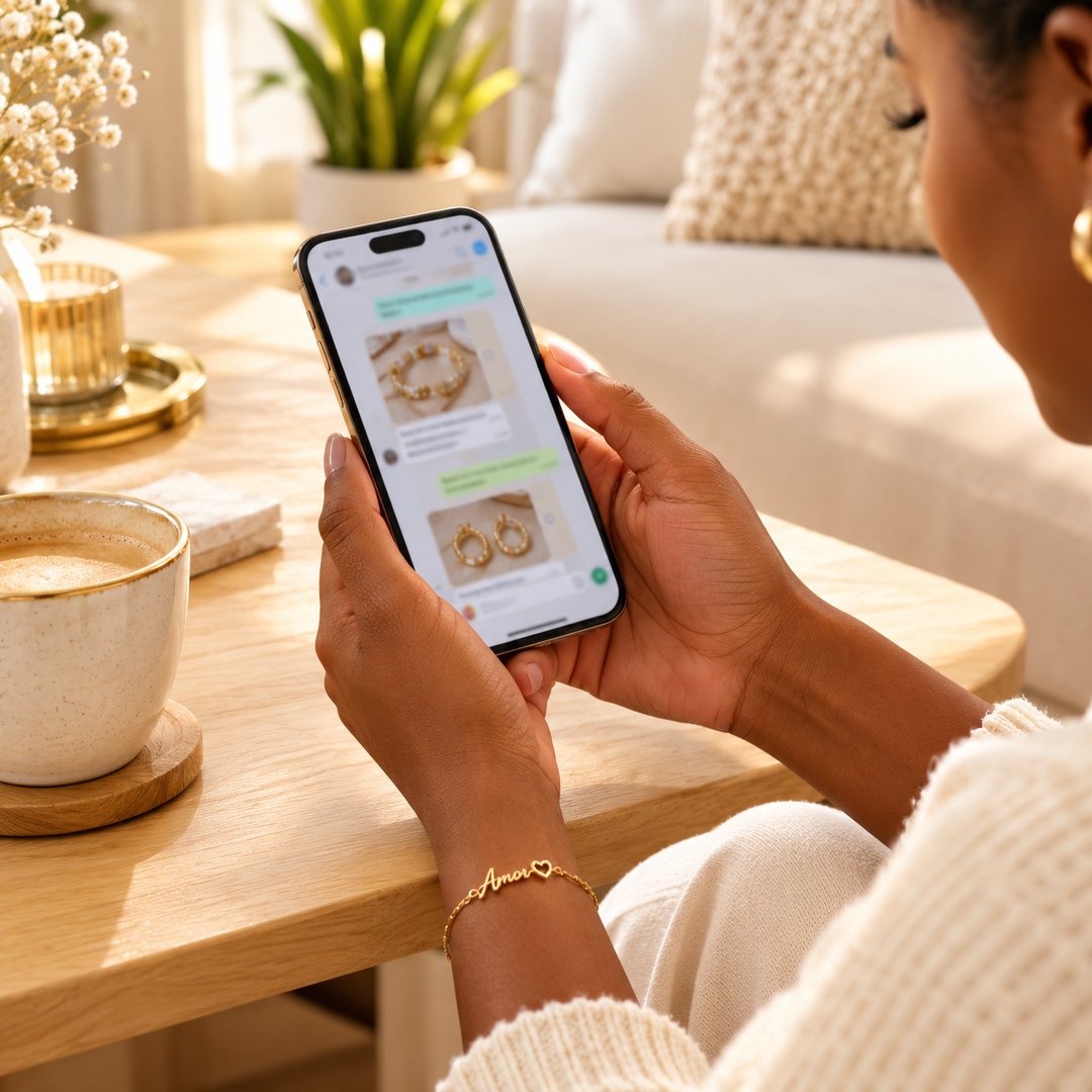 Cliente consultant le catalogue Sway sur WhatsApp